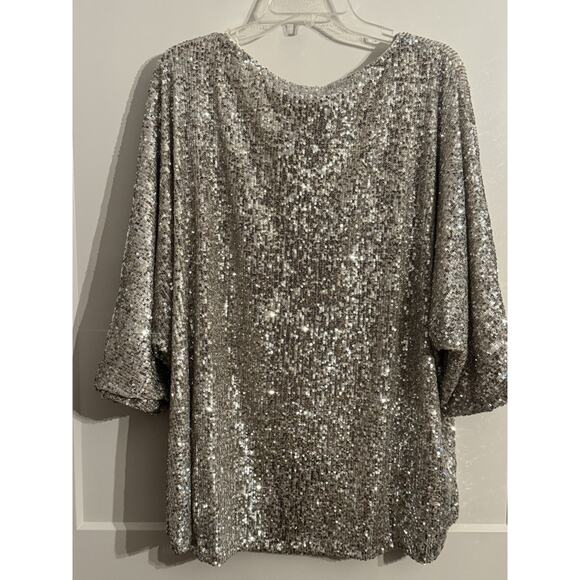 Cable & Gauge Sequin Special Occasion Blouse Top Shirt Sz 3X plus Christmas NYE - Picture 5 of 11